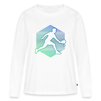 Idée cadeau pour un athlète de pickleball pour l’anniversaire - T-shirt manches longues Premium bio Femme - blanc - Devant - Julia (174cm)