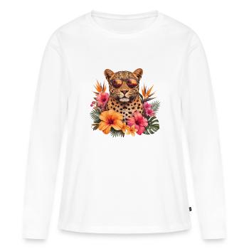 Lunettes de soleil léopard avec des fleurs - T-shirt manches longues Premium bio Femme - blanc - Devant - Julia (174cm)