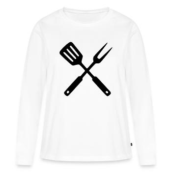 Grillbesteck BBQ Grillmeister Foodtruck Crew - Frauen Premium Bio Langarmshirt - Weiß - Vorne - Julia (174cm)