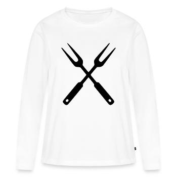 Grillbesteck BBQ Grillmeister Foodtruck Crew - Frauen Premium Bio Langarmshirt - Weiß - Vorne - Julia (174cm)