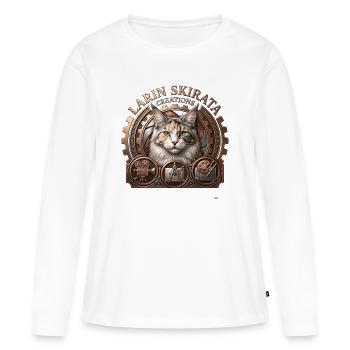 Steampunk Cat Portrait with Gears - Women's Premium Organic Long Sleeve Shirt - white - Front - Julia (174cm)