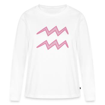 Signe du signe du Verseau rose pastel - T-shirt manches longues Premium bio Femme - blanc - Devant - Julia (174cm)