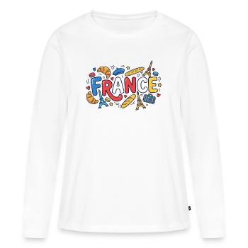 Hello France T-Shirt – Bemalte Trikolore-Flagge - Frauen Premium Bio Langarmshirt - Weiß - Vorne - Julia (174cm)