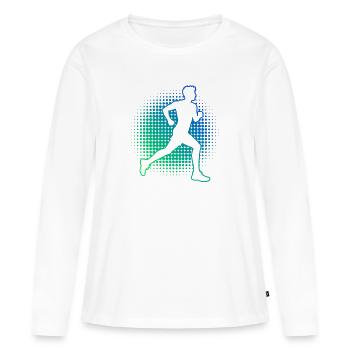 Idée cadeau pour une course à pied - T-shirt manches longues Premium bio Femme - blanc - Devant - Julia (174cm)