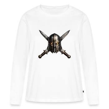 Emblem des mittelalterlichen Ritterhelms - Frauen Premium Bio Langarmshirt - Weiß - Vorne - Julia (174cm)