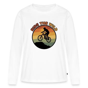 Ride the Wild : Vélo électrique VTT Électrique de montagne - T-shirt manches longues Premium bio Femme - blanc - Devant - Julia (174cm)