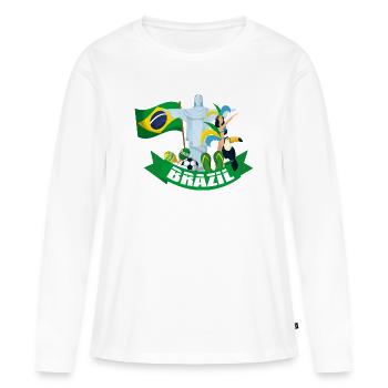 Maillot de football du Carnaval du Collège Brésil Rio - T-shirt manches longues Premium bio Femme - blanc - Devant - Julia (174cm)