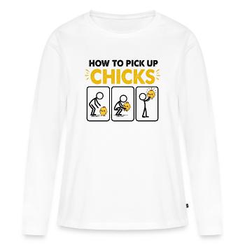 Comment draguer des poussins Des poulets Déchireur Coureur de jupons - T-shirt manches longues Premium bio Femme - blanc - Devant - Julia (174cm)