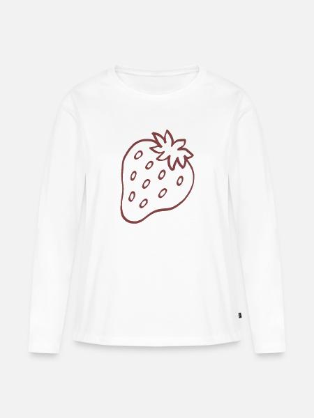 Strawberry Minimal Line Art - Frauen Premium Bio Langarmshirt - Weiß