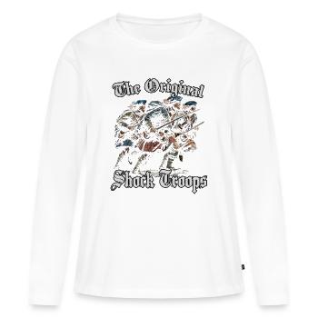 Histoire de l’Écosse Humour T | Attaque des Highlanders - T-shirt manches longues Premium bio Femme - blanc - Devant - Julia (174cm)