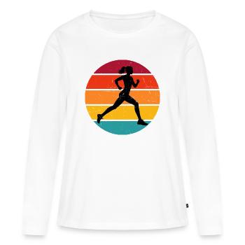 Idée cadeau pour une course à pied - T-shirt manches longues Premium bio Femme - blanc - Devant - Julia (174cm)