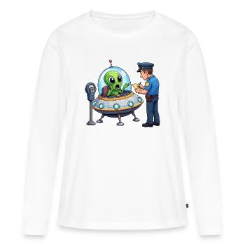 Extraterrestrial in UFO bureaucracy scene - Women's Premium Organic Long Sleeve Shirt - white - Front - Julia (174cm)
