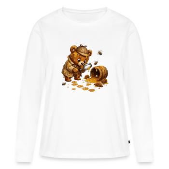 Honigjagd Bär mit Fass - Frauen Premium Bio Langarmshirt - Weiß - Vorne - Julia (174cm)