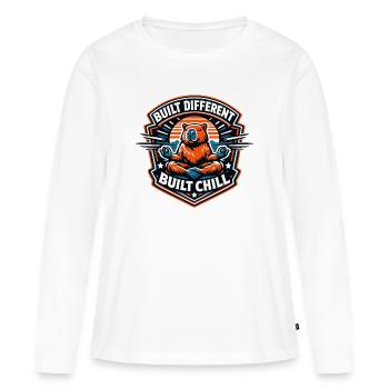 Logo Beaver Chill – Construit différemment - T-shirt manches longues Premium bio Femme - blanc - Devant - Julia (174cm)