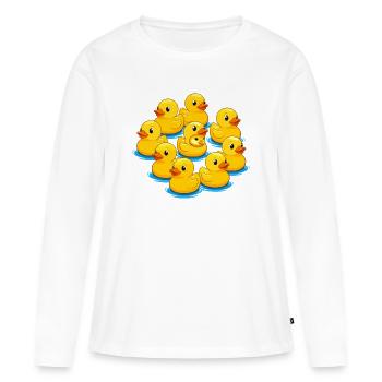 Un paquet de canards en caoutchouc à l’eau - T-shirt manches longues Premium bio Femme - blanc - Devant - Julia (174cm)