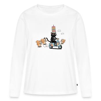 Motif drôle de chat en forme de trottinette en forme de Chat en Donut Crown - T-shirt manches longues Premium bio Femme - blanc - Devant - Julia (174cm)