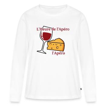 L'Heure de l'Apéro Vin et Fromage - T-shirt manches longues Premium bio Femme - blanc - Devant - Julia (174cm)