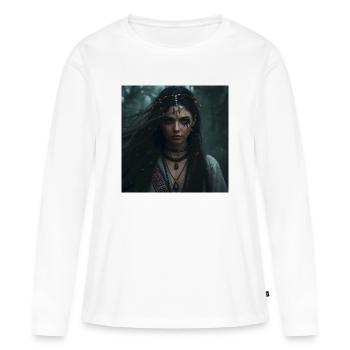 Chaman des profondeurs des bois – Sorcière slave - T-shirt manches longues Premium bio Femme - blanc - Devant - Julia (174cm)