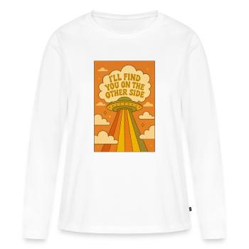 Je Te Retrouverai De L’Autre Côté – Soucoupe  - T-shirt manches longues Premium bio Femme - blanc - Devant - Julia (174cm)