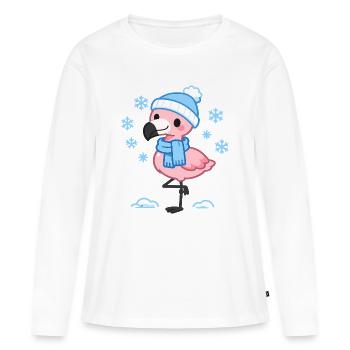 Winter Flamingo with Scarf - Women's Premium Organic Long Sleeve Shirt - white - Front - Julia (174cm)