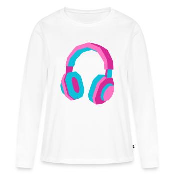Casque Rétro Synthwave des années 80 DJ Musique Gamer - T-shirt manches longues Premium bio Femme - blanc - Devant - Julia (174cm)