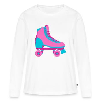 Roller Roller Roller Roller Derby Roller Derby années 80 - T-shirt manches longues Premium bio Femme - blanc - Devant - Julia (174cm)