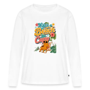 La vie est une plage, sois capy ! Capybara - T-shirt manches longues Premium bio Femme - blanc - Devant - Julia (174cm)