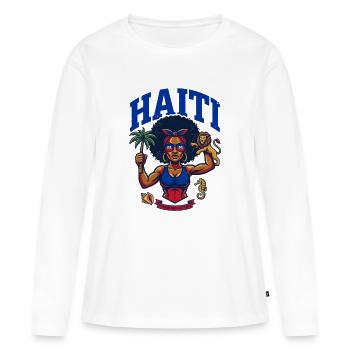 Fierté Haïti Femme Forte Afro Caraïbes - T-shirt manches longues Premium bio Femme - blanc - Devant - Julia (174cm)
