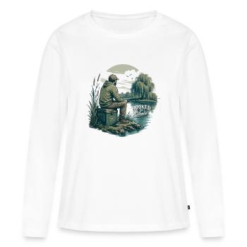 Accros au silence – Vie de pêcheur - T-shirt manches longues Premium bio Femme - blanc - Devant - Julia (174cm)