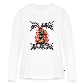 Mon genou me fait mal Arthrite, douleurs articulaires, humour - T-shirt manches longues Premium bio Femme - blanc - Devant - Julia (174cm)