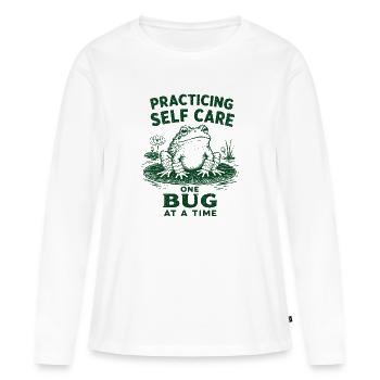Prendre soin de soi, un insecte à la fois, grenouille drôle - T-shirt manches longues Premium bio Femme - blanc - Devant - Julia (174cm)