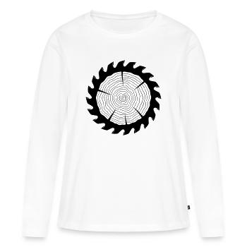 Disque en bois de la lame de scie charpentiere - T-shirt manches longues Premium bio Femme - blanc - Devant - Julia (174cm)