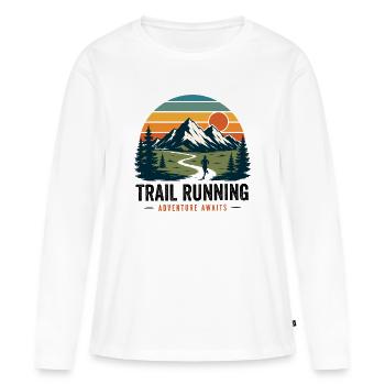 Aventure de trail Running attend un coucher de soleil vintage - T-shirt manches longues Premium bio Femme - blanc - Devant - Julia (174cm)