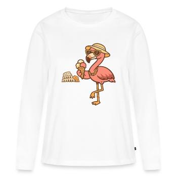 Un flamant rose avec glace au Koloseum - T-shirt manches longues Premium bio Femme - blanc - Devant - Julia (174cm)