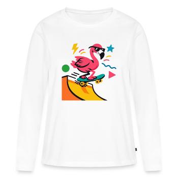 Flamingo Skateboard Neon - Frauen Premium Bio Langarmshirt - Weiß - Vorne - Julia (174cm)