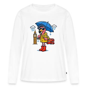 Dessin animé de London Rain Flamingo - T-shirt manches longues Premium bio Femme - blanc - Devant - Julia (174cm)