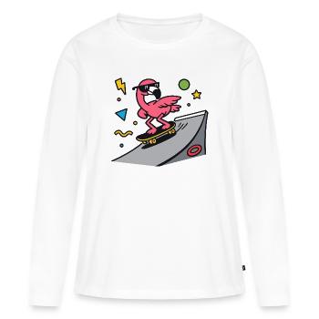 Patineur flamant sur ramp board - T-shirt manches longues Premium bio Femme - blanc - Devant - Julia (174cm)