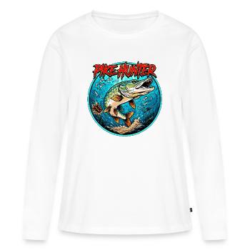 Motif de la pêche au brochet - T-shirt manches longues Premium bio Femme - blanc - Devant - Julia (174cm)