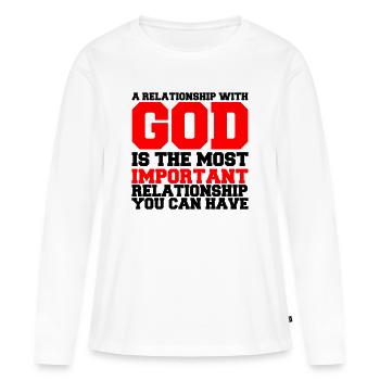 a_relationship_with_god2 - T-shirt manches longues Premium bio Femme - blanc - Devant - Julia (174cm)