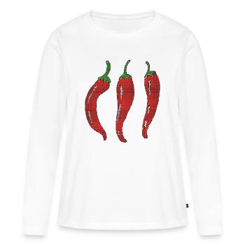 Trio de chili mosaïque - T-shirt manches longues Premium bio Femme - blanc - Devant - Julia (174cm)
