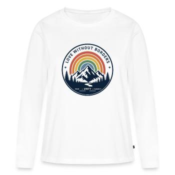 Montagne arc-en-ciel Amour sans frontières - T-shirt manches longues Premium bio Femme - blanc - Devant - Julia (174cm)