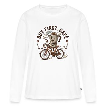Café d’abord sur Bike - T-shirt manches longues Premium bio Femme - blanc - Devant - Julia (174cm)