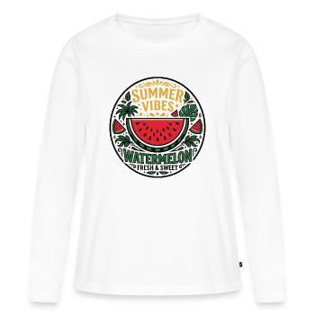 Motif pastèque Summer Vibes - T-shirt manches longues Premium bio Femme - blanc - Devant - Julia (174cm)