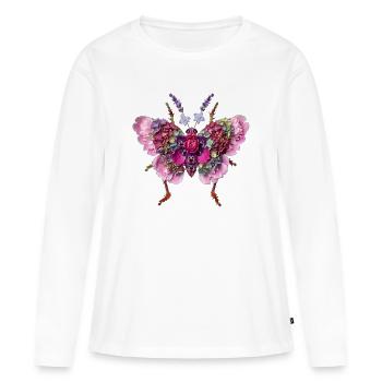 Florale Schmetterling Rosa Hortensie Lavendel - Frauen Premium Bio Langarmshirt - Weiß - Vorne - Julia (174cm)