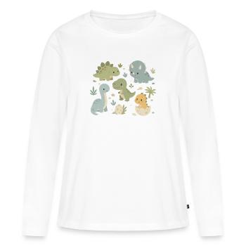 Niedliche Dinosaurier Kinder Design - Frauen Premium Bio Langarmshirt - Weiß - Vorne - Julia (174cm)