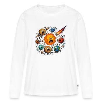 Soleil furieux et planètes chaotiques - T-shirt manches longues Premium bio Femme - blanc - Devant - Julia (174cm)