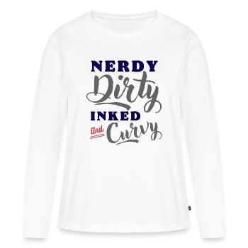 Nerd, sale, encré, courbée - T-shirt manches longues Premium bio Femme - blanc - Devant - Julia (174cm)