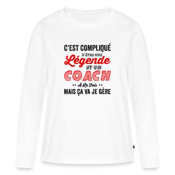 Légende et Coach sur Gourdes - T-shirt manches longues Premium bio Femme - blanc - Devant - Julia (174cm)