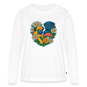 Duo de carlins floraux vibrants - T-shirt manches longues Premium bio Femme - blanc - Devant - Julia (174cm)