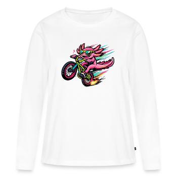 Cycliste axolotl enflammé - T-shirt manches longues Premium bio Femme - blanc - Devant - Julia (174cm)